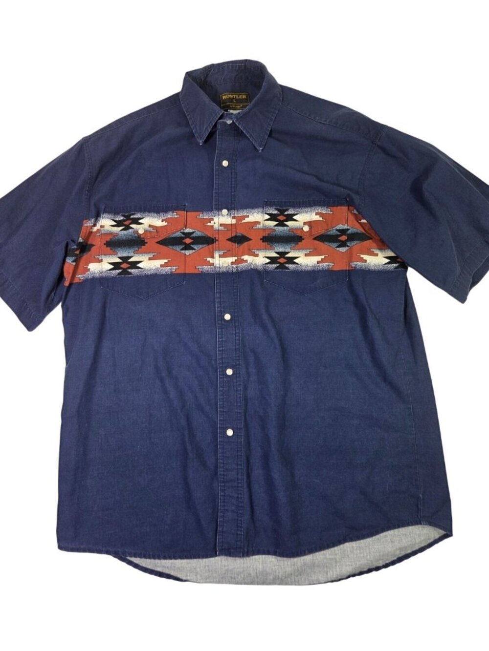 VTG Rustler Wrangler Shirt Aztec Pearl Snap Brush Popper Western Rodeo Men Large